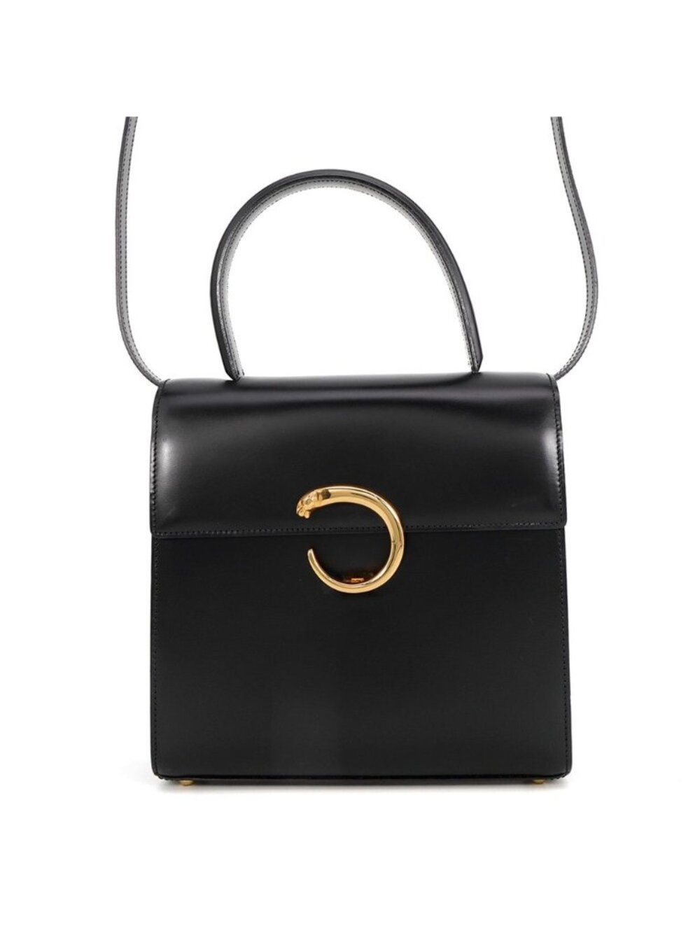 Cartier Panthere Leather 2-Way Shoulder Bag Black